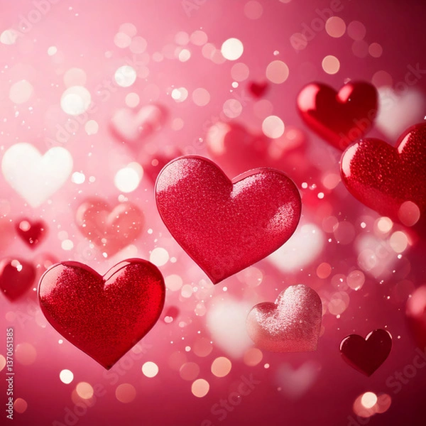 Obraz 몽환적이고 로맨틱한 붉은색과 분홍색 하트들의 향연