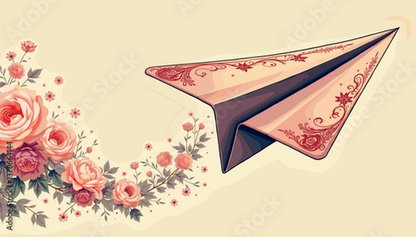 Obraz Elegant paper airplane flying through floral backdrop  