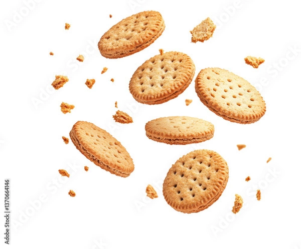 Fototapeta Sweet Delight: Delectable cookies and crumbs dance in a captivating, dynamic composition, appealing to the eye and palate