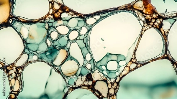 Obraz Abstract Cellular Structure Microscopic View Teal Brown Organic