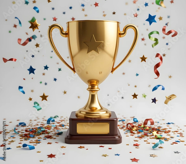 Fototapeta gold trophy cup with confetti