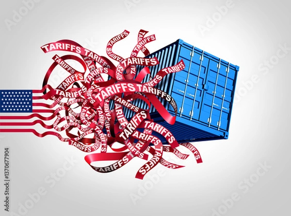 Obraz United Trade Tariff Confusion and US Tariff Concept as confused policy strategy as American tariffs uncertainty and government tax trade war imposed on imports and exports.