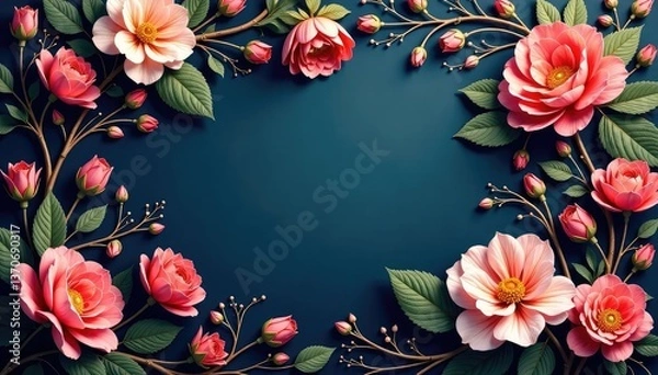 Fototapeta Delicate, interwoven floral motif; continuous, elegant design , soft, blossom