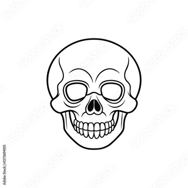 Fototapeta Skull and crossbones icon with a human skull illustration showing bones, teeth, and a scary face, designed in a black, cartoonish style representing death, danger, and horror