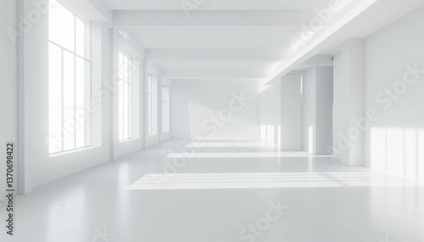 Obraz Minimalist white empty room square apartment walls modern minimal corridor window sunshine futuristic.
