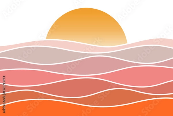 Fototapeta Sunset landscape vector illustration.