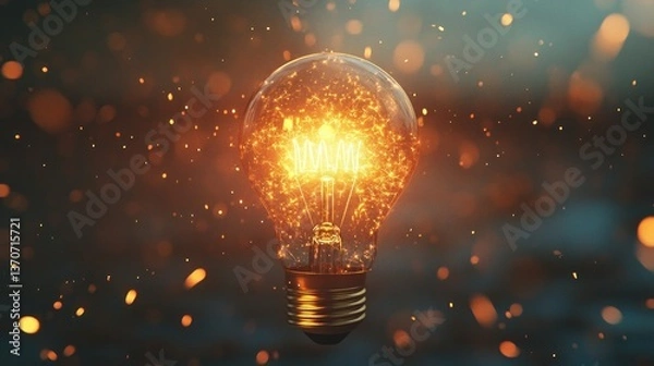 Fototapeta A light bulb with sparks and lights glowing in the background, symbolizing innovation and creativity. The background is blurred to emphasize the focus on idea creation.