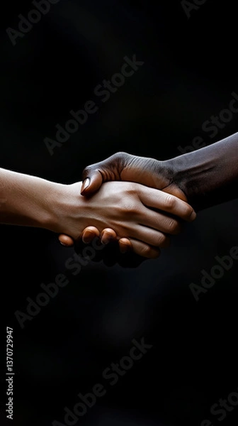 Obraz Diverse Hands Shaking Expressing Unity Against a Dark Background  
