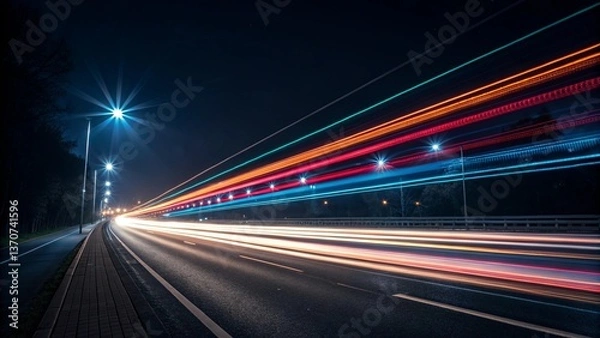 Obraz Modern abstract high-speed light motion effect on black background. vector illustration