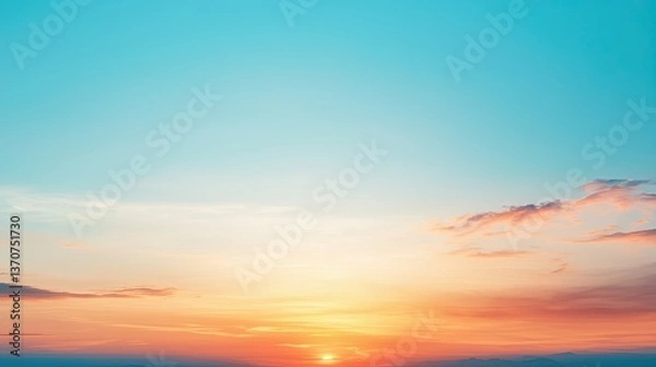 Obraz Sunset over calm horizon coastal landscape nature photography tranquil environment wide viewpoint serenity concept