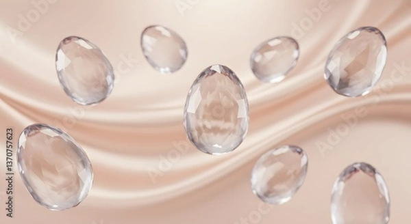 Fototapeta Happy Easter with Transparent Eggs Floating on Silky Background

