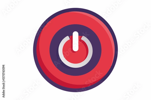 Fototapeta Red glossy round power button icon isolated on white background