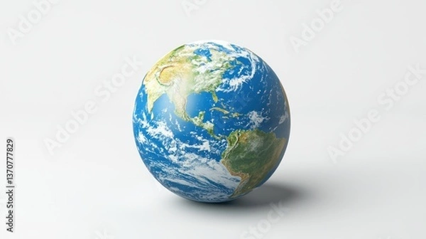 Fototapeta 3D Cartoon Earth Globe Floating in Space Isolated on White