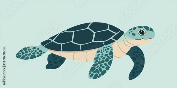 Fototapeta Adorable Sea Turtle Illustration: Simple, Flat Design for Kids, Ocean Life Projects, and Conservation
