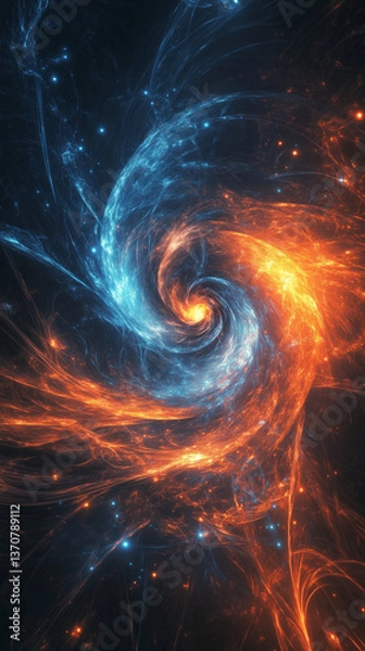 Fototapeta Fantasy swirling vortex of energy portal to another dimension. Potrait 9:16 orientation aspect ratio. Electric blue and orange energy abstract background. Time travel concept illustration