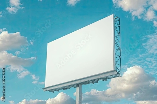Fototapeta 3D Illustration Outdoor Led Display on Steel Framework with Blue Sky and Clouds Background