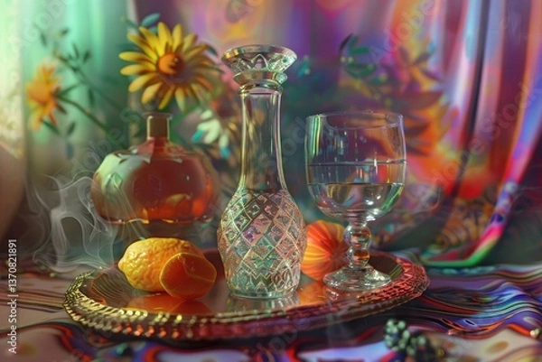Fototapeta High Detail Visual of Still Life with Psychedelic Colored Background