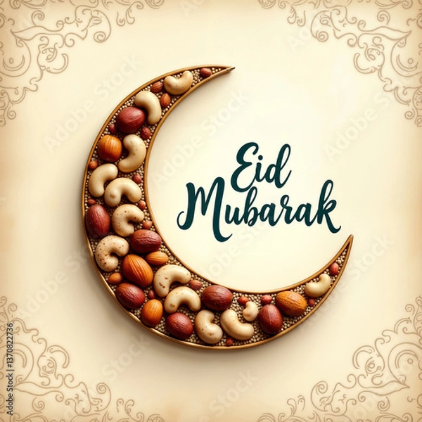 Obraz Eid Mubarak Greetings Card Design, dry fruit, Eid Mubarak post, Islamic concept vertical image	