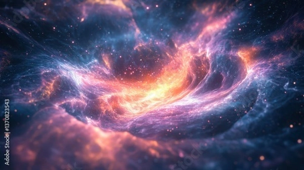 Fototapeta Colorful Cosmic Nebula Swirling in Deep Space with Glowing Stars