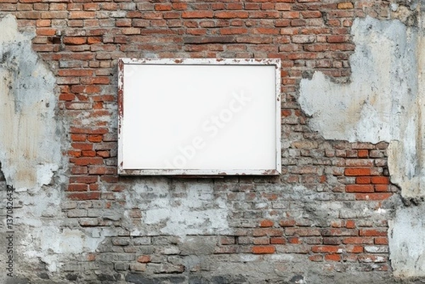 Fototapeta Vibrant Image of Rectangular White Company Sign Concept on a Brick Wall