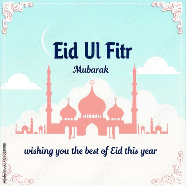 Obraz Eid Mubarak Greetings Card Design, Eid Mubarak post, Islamic concept vertical image	
