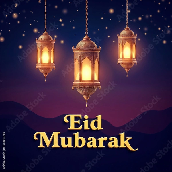 Obraz Eid Mubarak Greetings Card Design, Eid Mubarak post, Islamic concept vertical image	
