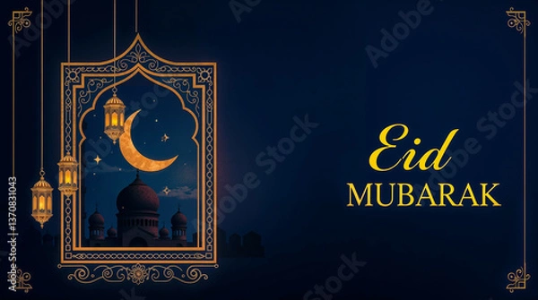 Obraz Eid Mubarak Greetings Card Design, Eid Mubarak post, Islamic concept vertical image	
