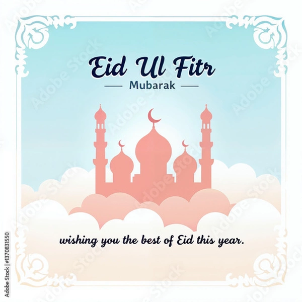Obraz Eid Mubarak Greetings Card Design, Eid Mubarak post, Islamic concept vertical image	
