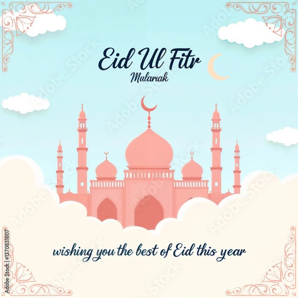 Obraz Eid Mubarak Greetings Card Design, Eid Mubarak post, Islamic concept vertical image	
