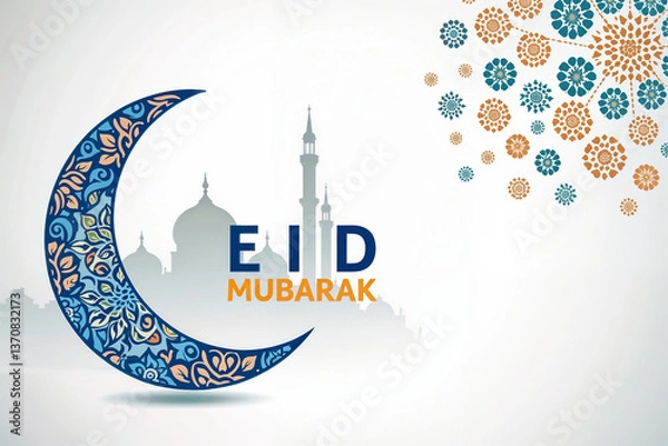 Obraz Eid Mubarak Greetings Card Design, Eid Mubarak post, Islamic concept vertical image	
