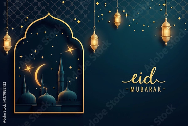 Obraz Eid Mubarak Greetings Card Design, Eid Mubarak post, Islamic concept vertical image	

