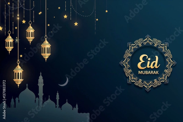 Obraz Eid Mubarak Greetings Card Design, Eid Mubarak post, Islamic concept vertical image	
