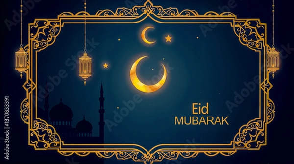 Obraz Eid Mubarak Greetings Card Design, Eid Mubarak post, Islamic concept vertical image	
