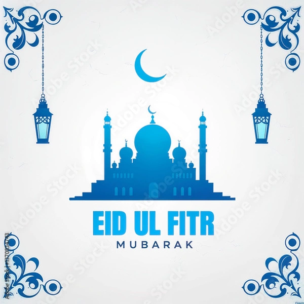 Obraz Eid Mubarak Greetings Card Design, Eid Mubarak post, Islamic concept vertical image	
