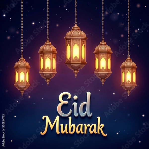 Obraz Eid Mubarak Greetings Card Design, Eid Mubarak post, Islamic concept vertical image	
