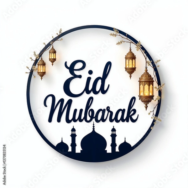 Obraz Eid Mubarak Greetings Card Design, Eid Mubarak post, Islamic concept vertical image	
