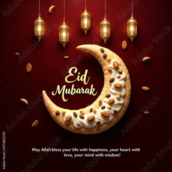 Obraz Eid Mubarak Greetings Card Design, Eid Mubarak post, Islamic concept vertical image	
