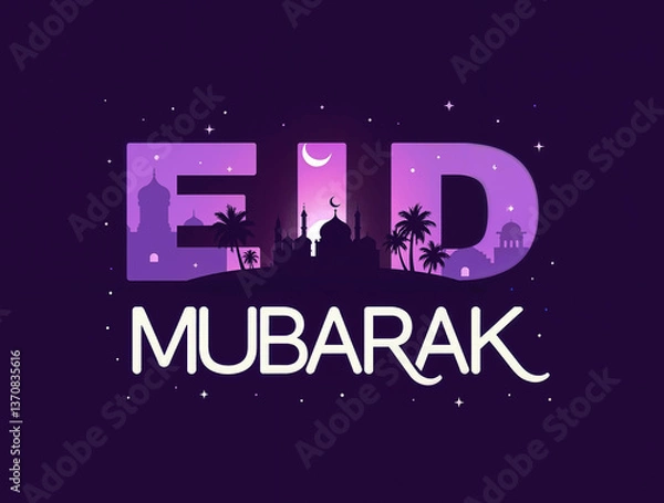 Obraz Eid Mubarak Greetings Card Design, Eid Mubarak post, Islamic concept vertical image	

