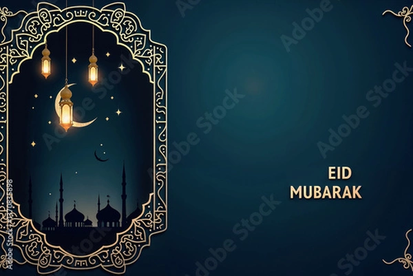 Obraz Eid Mubarak Greetings Card Design, Eid Mubarak post, Islamic concept vertical image	
