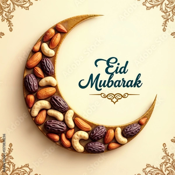 Obraz Eid Mubarak Greetings Card Design, Eid Mubarak post, Islamic concept vertical image	
