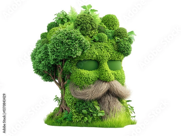 Fototapeta Created green man sculpture with foliage features on white background showcasing nature-inspired art and intricate designs, perfect for eco-friendly projects and decorations