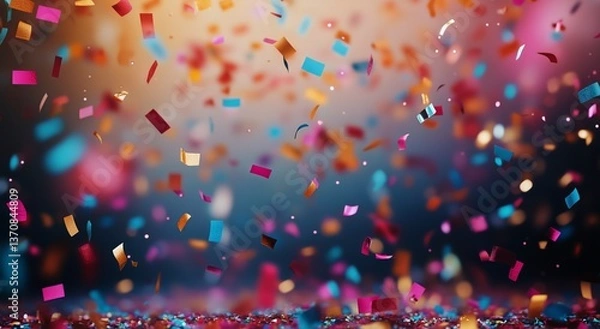 Fototapeta Colorful Confetti Explosion Fills the Air During a Lively Celebration in a Vibrant Setting