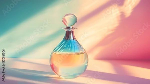 Fototapeta Minimalist Glass Perfume Bottle with Soft Reflections on Pastel Background
