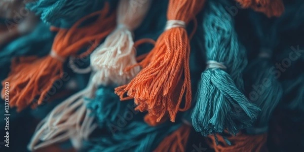 Obraz Textural Graduation Momentum High-Resolution Tassels in Vibrant Teal and Burnt Orange - Celebrating Academic Achievement with Modern Color Theory and Inspirational Design