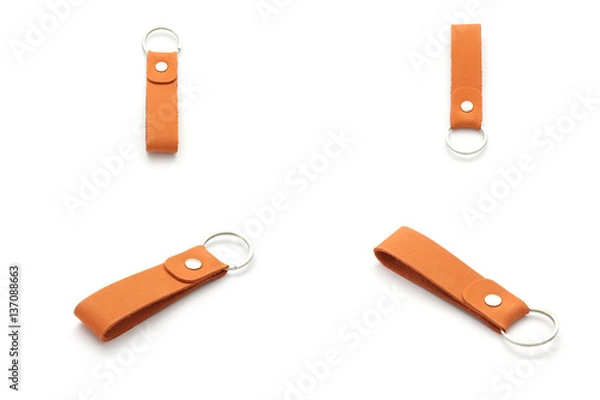 Fototapeta Collection set of Leather key chain isolated on white background