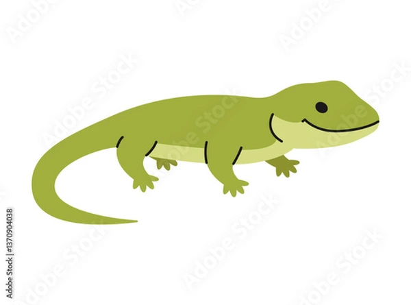 Fototapeta Cute green lizard isolated on white background. Smiling gecko. Pet, exotic animal in simple style. Reptile character. Zoo, wild nature. Vector flat illustration