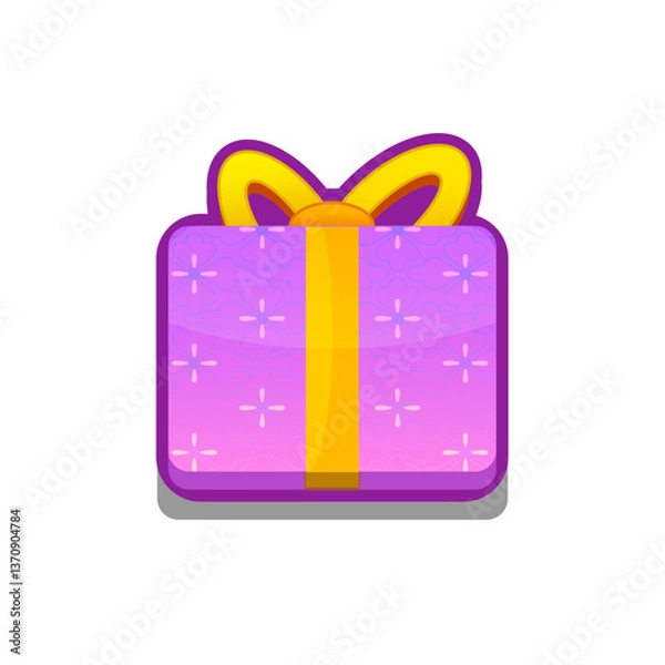 Fototapeta A vibrant, cartoon-style gift box icon with ribbon. Perfect for games, apps, loot crates, rewards, or in-game purchases. Enhance your UI with this eye-catching present icon