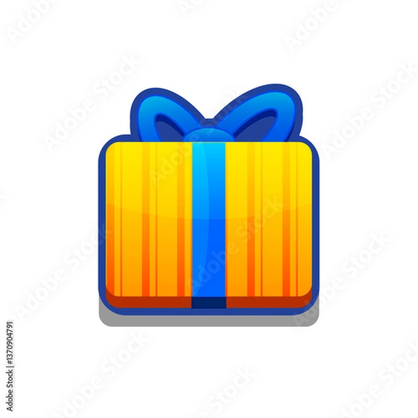 Fototapeta A vibrant, cartoon-style gift box icon with ribbon. Perfect for games, apps, loot crates, rewards, or in-game purchases. Enhance your UI with this eye-catching present icon