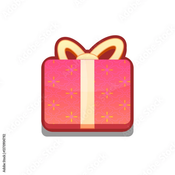 Fototapeta A vibrant, cartoon-style gift box icon with ribbon. Perfect for games, apps, loot crates, rewards, or in-game purchases. Enhance your UI with this eye-catching present icon