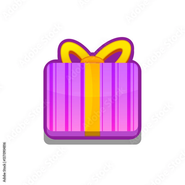 Fototapeta A vibrant, cartoon-style gift box icon with ribbon. Perfect for games, apps, loot crates, rewards, or in-game purchases. Enhance your UI with this eye-catching present icon